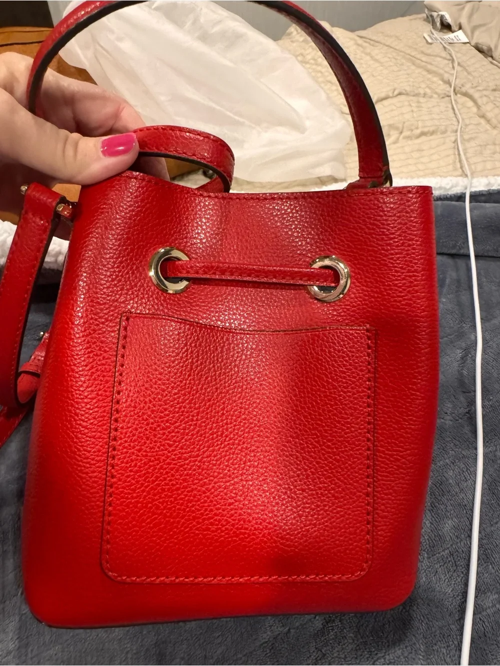 Kate spade Red Leather Drawstring Bucket Bag NWOT